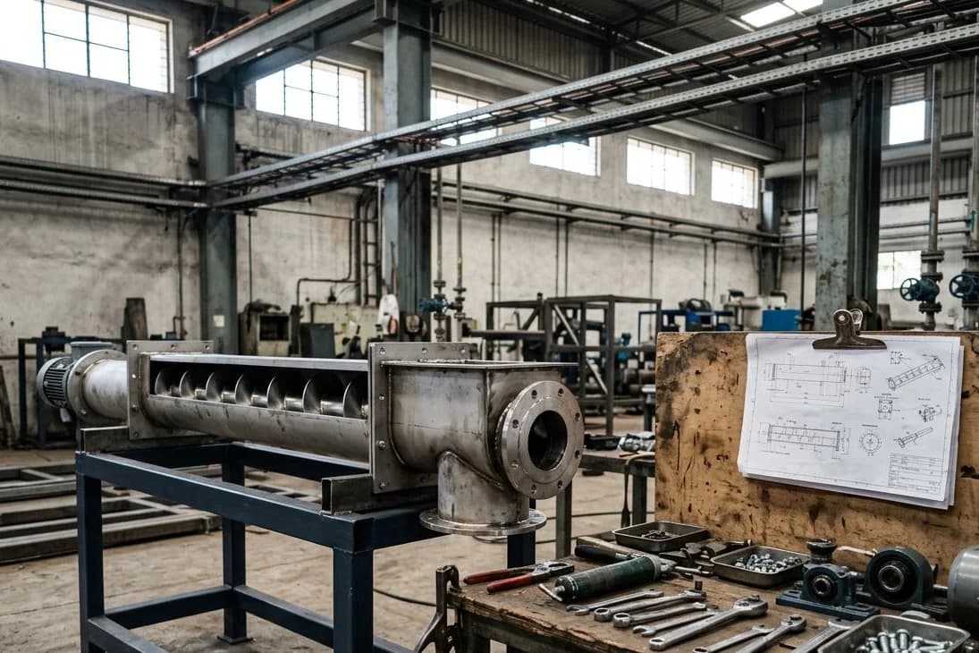 Assembly bay with a partly built screw conveyor