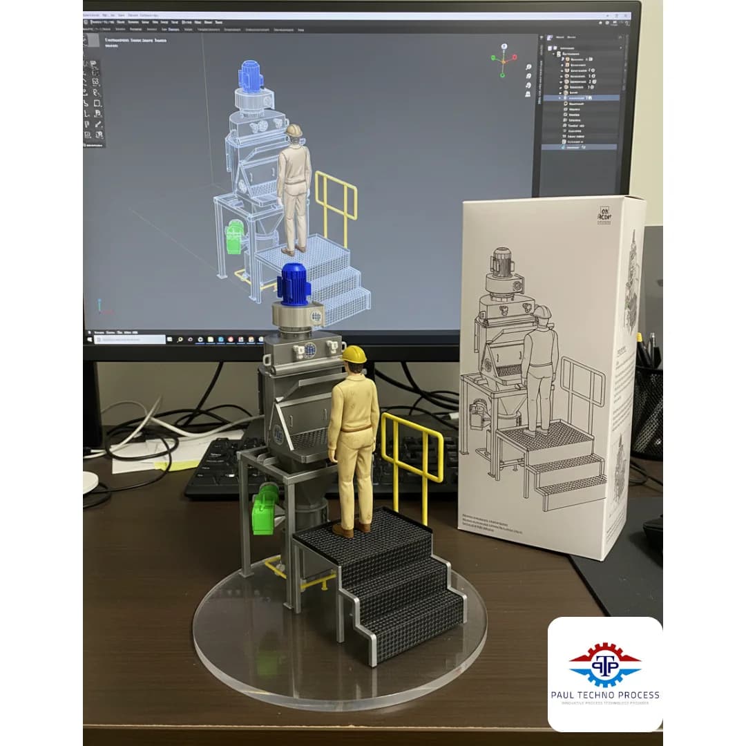 Three-dimensional model of a process plant layout on screen
