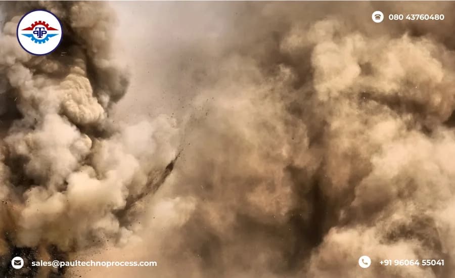 Process plant equipment with dust extraction and explosion protection fittings