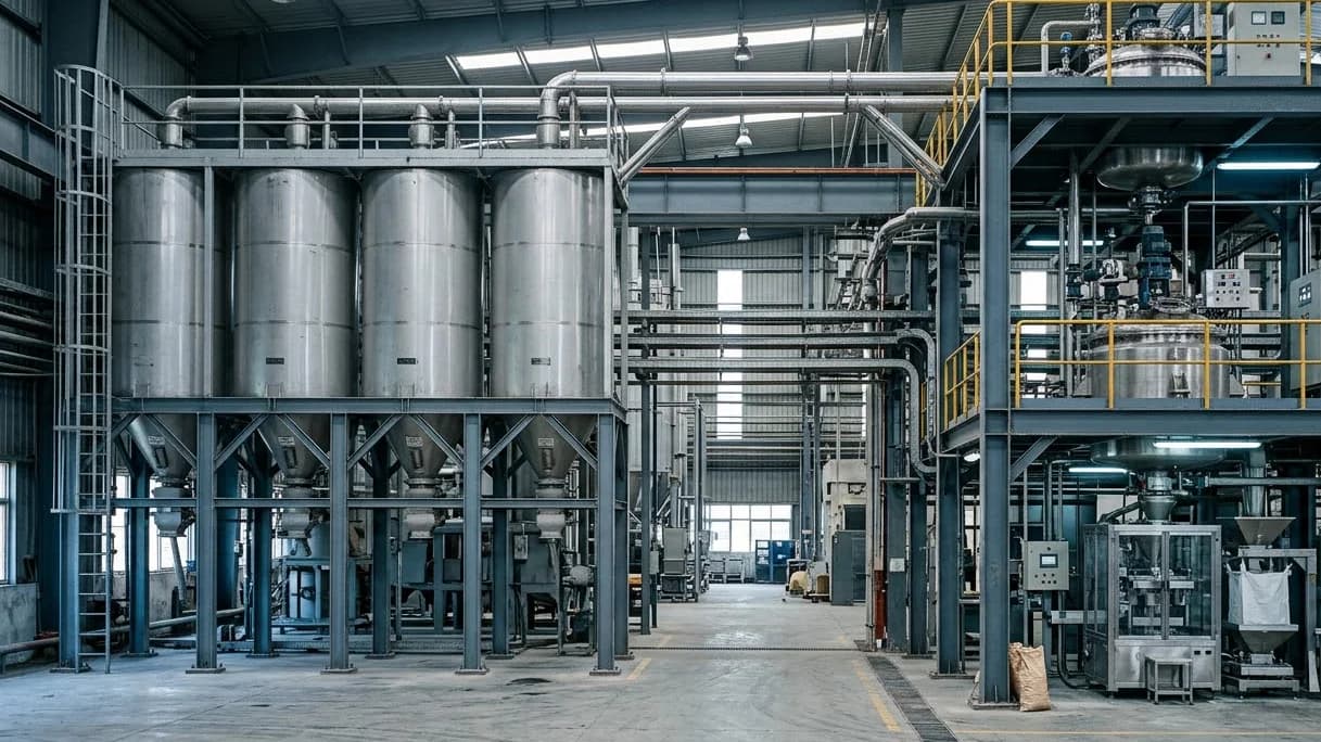 Complete powder handling line in a process plant