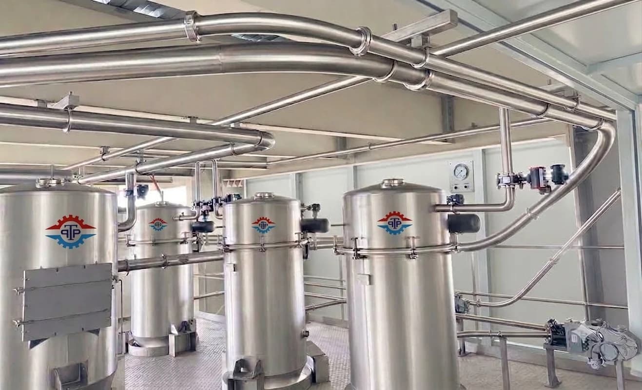 PTP pneumatic conveying receivers and pipework in a process plant